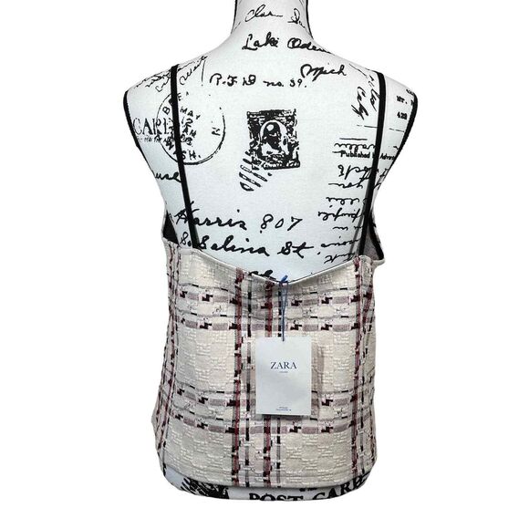 Zara Cream top women texture sleeveless black lace blouse size L bohemian boho - Picture 2 of 15